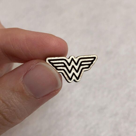 Wonder Woman Logo Wood Stud Earrings - Picture 2 of 3